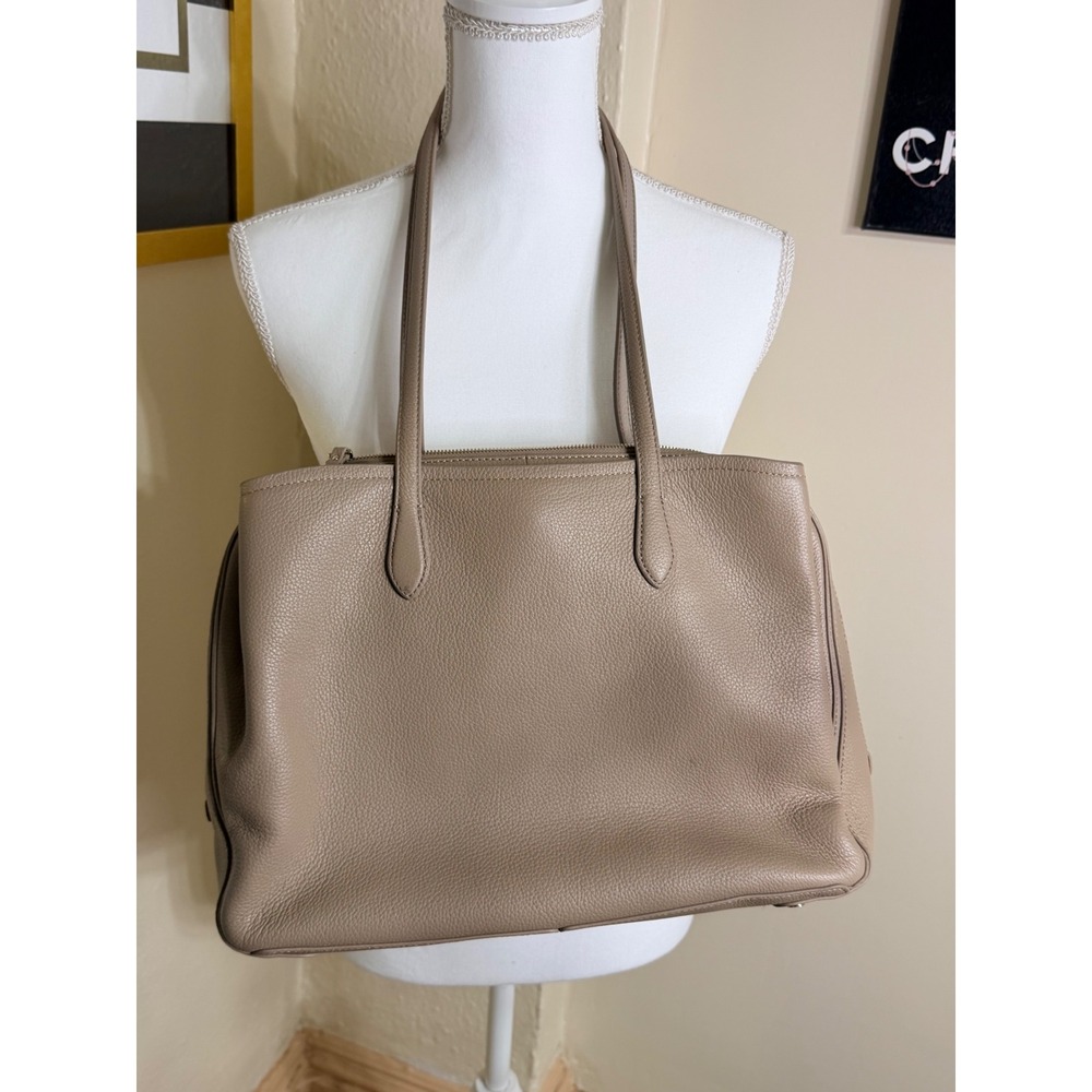 Quince Italian Leather Triple Compartment Shopper Tote Bag Taupe Pebble Grain